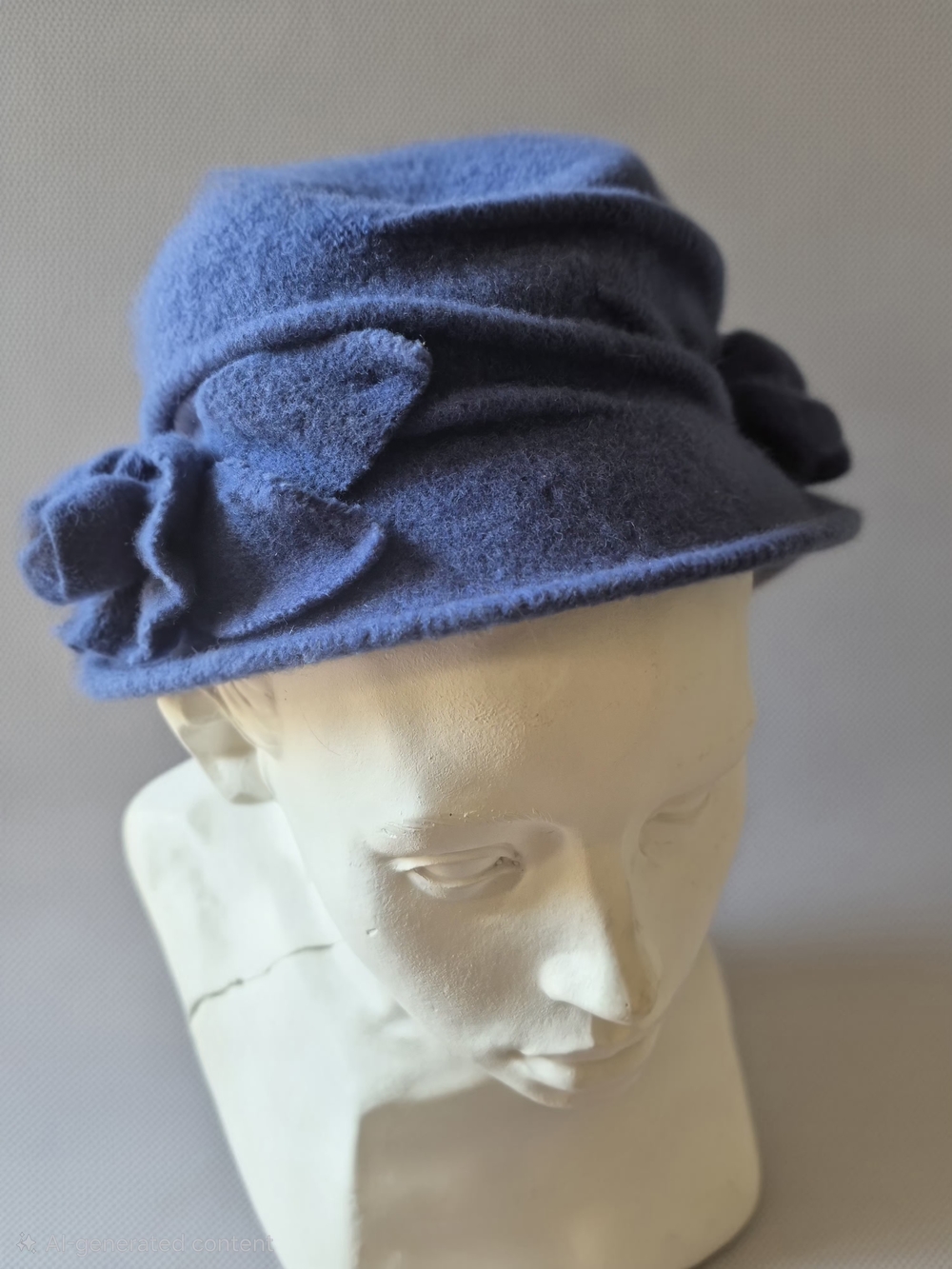 Scala "Grace" Blue Wool Flower Accent Cloche Hat